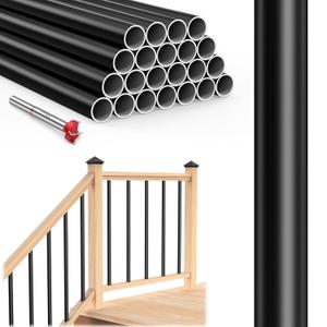 10 Pack Aluminum Deck Balusters 26 inch Round Metal Deck Spindles Extra-Thick 18GA, 3/4 inch OD Black Hollow Aluminum Balusters for Deck Railing Stair Porch HO10