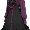 Vintage Women's Gothic Contrast Color Dress Long Sleeve Ruffle Dress , S