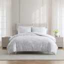 Vera Wang - Queen Comforter Set, Reversible Floral Bedding with a Naturally Soft Feel, 3 Piece Bed Set with Matching Pillowcases (Nebulous Flower/Etched Stripe Grey)