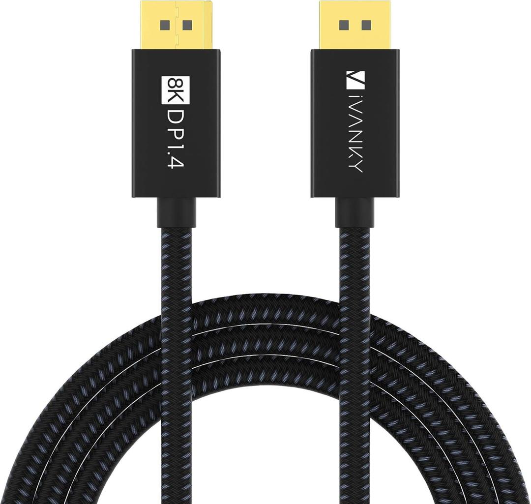 IVANKY DisplayPort Cable 1.4, 8K DP Cable 15ft [8K@60Hz, 4K@144Hz, 1080P@240Hz], Support HBR3, 32.4Gbps, HDCP 2.2, HDR, Compatible for Gaming Monitor, TV, PC, Laptop and More