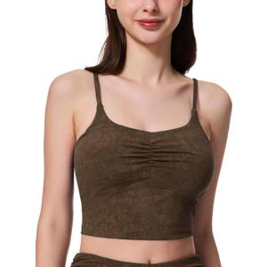 Women's Sweetheart V Neck Tank Top Adjustable Straps Workout Yoga Tops Going Out Basic Casual Crop Cami Shirts (Brown)