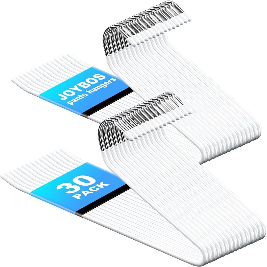 JOYBOS 30 Pack Pants Hangers Space Saving, Open Ended Hangers for Pants, Scarf Organizer Hanger for Closet, Metal Non Slip Jean Hanger - White Pant Hangers for Jeans,Trouser,Leggings,Slacks