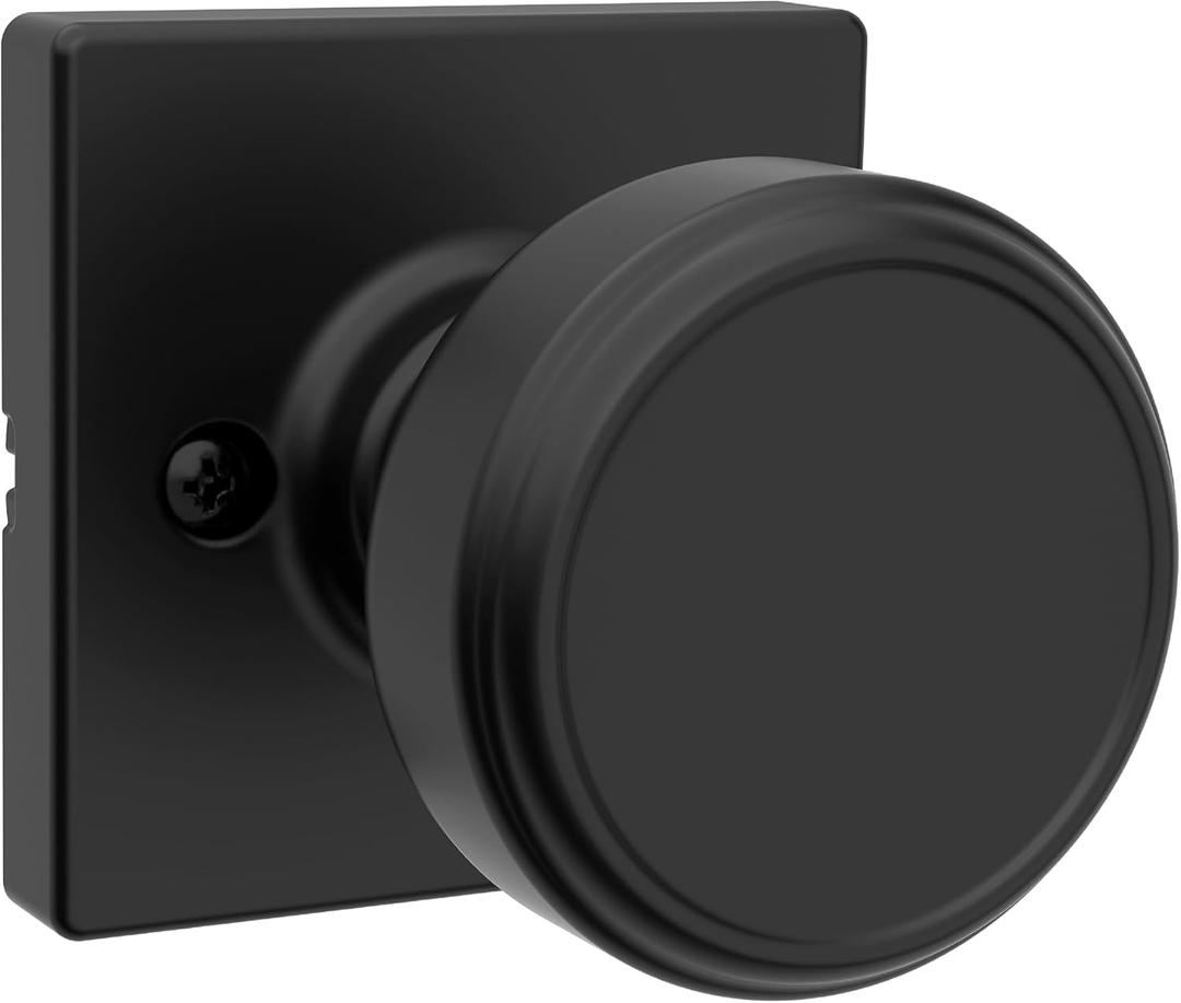 Kwikset Maven Dummy Door Knob, Single Sided Handle for Closets, French Double Doors, and Pantry, Matte Black Non-Turning Square Interior Push/Pull Door Knob, with Microban Protection (1 Pack)