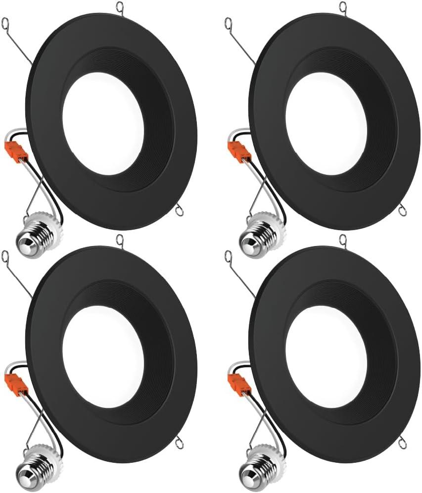 Sunco 4 Pack 5CCT Black LED Recessed 6 Inch, 2700K/3000K/3500K/4000K/5000K Selectable, Dimmable Can Lights, Baffle Trim, 13W=120W, 869 LM, Damp Rated, Retrofit Installation - UL Listed