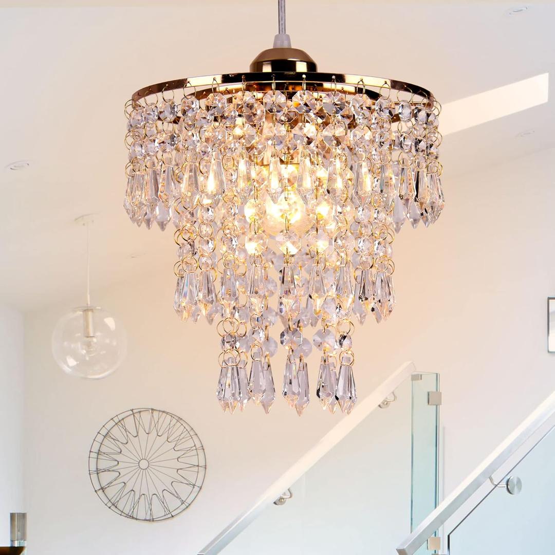 FRIXCHUR Small Gold Chandeliers Flush Mount Chandeliers Ceiling Lights for Girls Bedroom Modern Raindrop Crystal Hanging Light Fixture for Hallway Dining Room Kids Room E26 (Polished Gold)