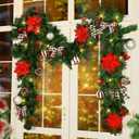 Christmas Garland with Lights,Pre-lit 9ft Christmas Decorations with 50 LED Lights,with Waterproof Battery Box,Indoor&Outdoor Use,for Stairs Fireplace Front Door Porch Home (Battery NOT Include)