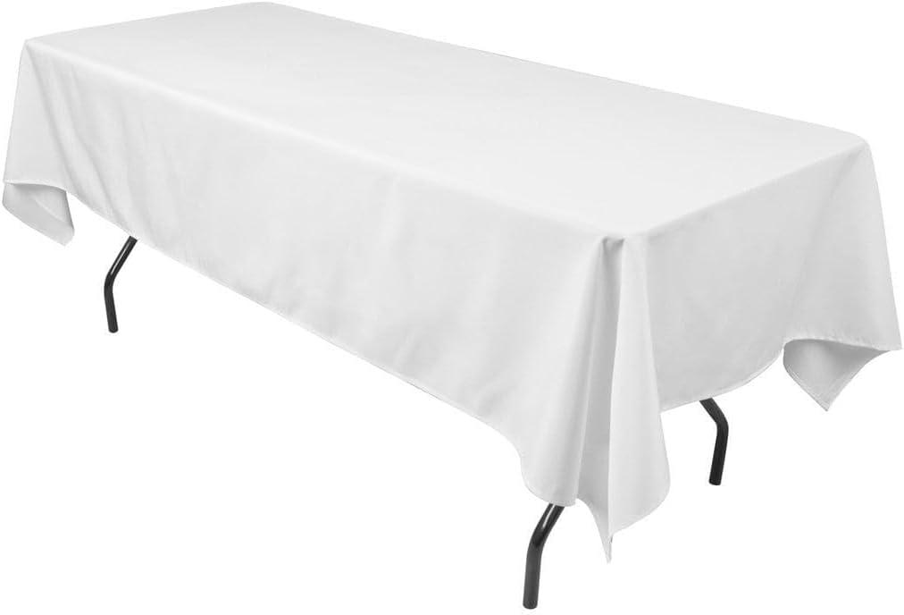 5 Pack 60 x 100 Inch Rectangle White Polyester Tablecloth, Table Cover, Stain and Wrinkle Resistant, Washable for Dining Table, Wedding Reception, Banquet, Party
