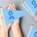 Remagr 100 Pcs Colon Cancer Awareness Hand Flags, Blue Ribbon Small Waving Flags with PVC Sticks for Parades, Charity Events & Support Campaigns