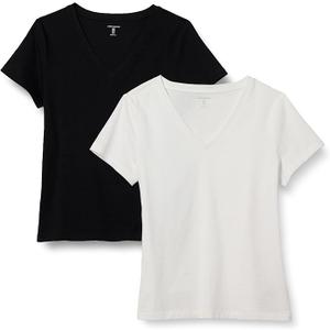 Amazon Essentials Women's Regular Fit 100% Cotton V-Neck Short Sleeve T-Shirt, Multipacks, Size XS