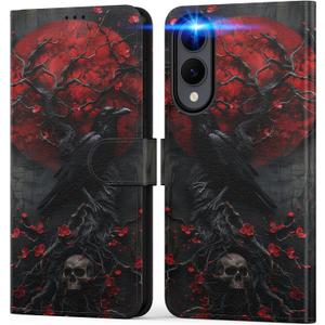DEENAKIN for Samsung Galaxy S25 Edge Wallet Case, Card Holder + Cash Clip | RFID-Blocking, Military-Grade Drop Protection & UV-Printed Artwork, Magnetic Closure with Leather Kickstand