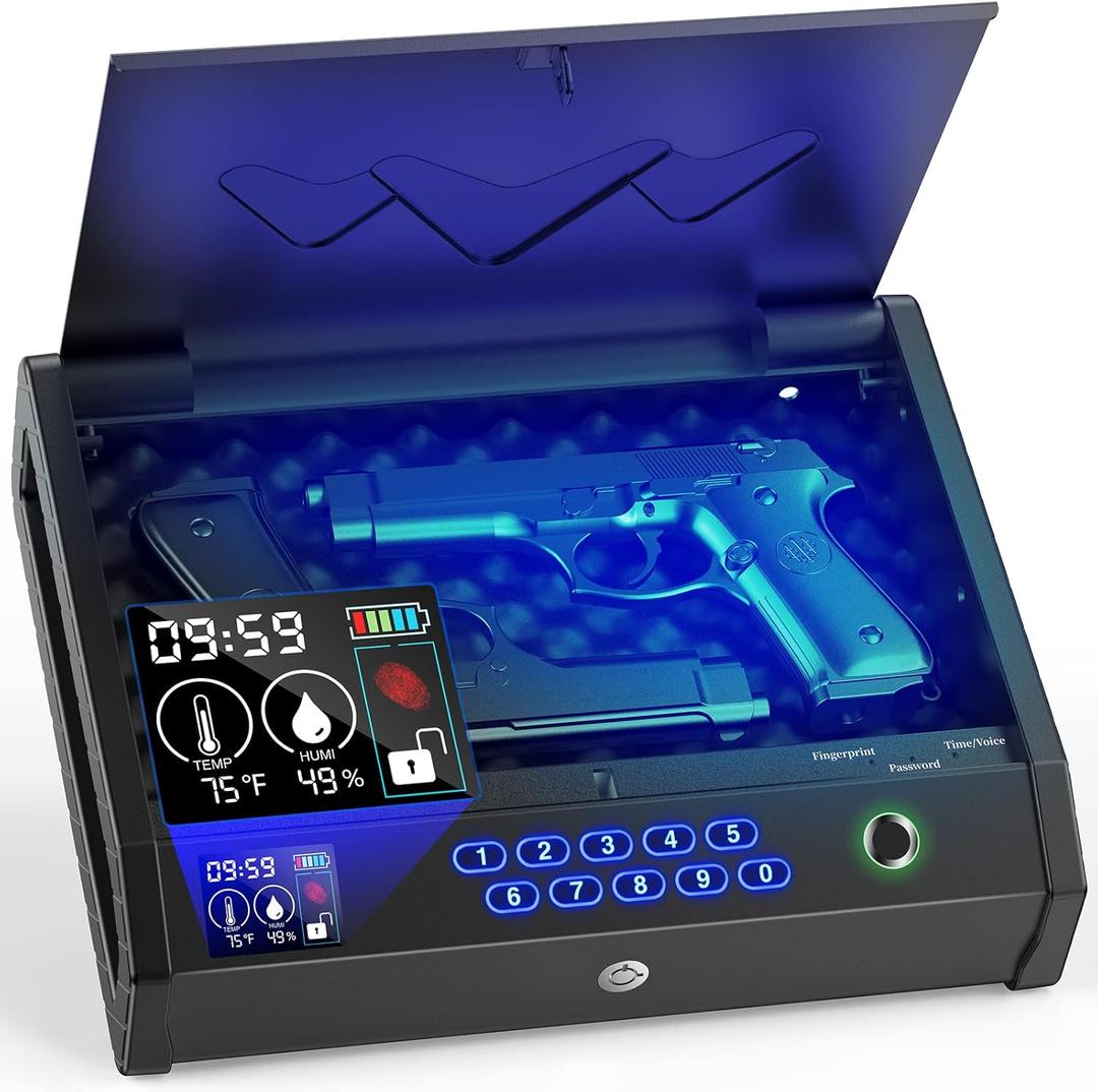 Safe, Biometric Safes for Pistols with LCD Display of Temperature Humidity, Fingerprint Quick Access Pistol Safe Solid Handgun Safe