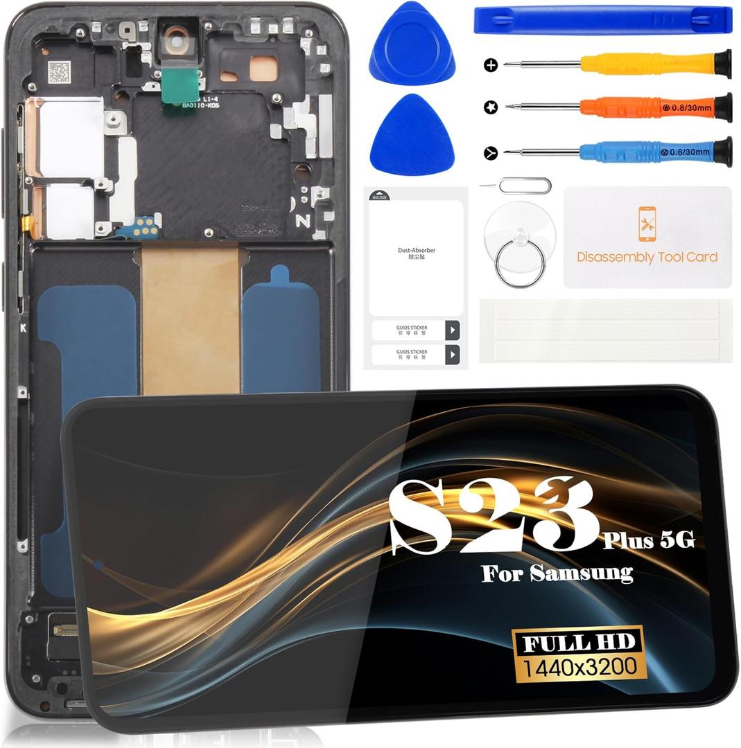 [US Version] Incell for Samsung Galaxy S23 Plus Screen Replacement for Samsung SM-S916U Screen Replacement Digitizer Touch Display Assembly with Frame (Not for SM-S916B) (Black)