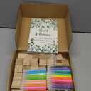 Wonderjune 147 Pcs Baby Shower Blocks Games Sets, 80 DIY Blank Wooden Block 42 Stencils 24 Watercolor Marker 1 Decorate a Block Game Sign for Gender Reveal Baby Shower Party Supplies(Eucalyptus)