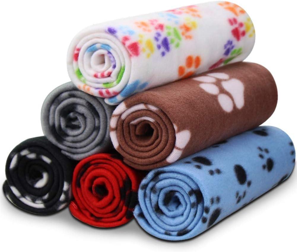 Comsmart Dog Blankets for Small Dogs, 6 Pack Puppy Blanket Cute Paw Print Pet Blanket for Dog, Puppy, Cat, Kitten, 24x28 inches (6 Pack of 24x28 Inches, Multi-colored)