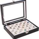 Stratalife Ring Holder Small Jewelry Box Display Case with Clear Lid Cute Ring Organizer Drawer Jewelry Storage Gift for Women Beige