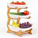 Fruit Bowl With Bamboo Wood Stand, Fruit&Vegetable Candy Dish Decor Basket for Kitchen CounterLarge Capacity Vegetable Storage Stand Snacks Rack Tray Plate Rack