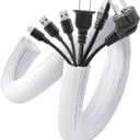 AGPTEK White Cable Sleeve Cover, 2 Pack 5ft - 1.2 inch Cord Management Wire Organizer Under Desk, Home Office Computer Wire Cover Hider Cord Protector, Protect Cables from Pet Cat Dog Chewing, White (1.2"-10ft)