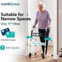 HOMENURSE Narrow Walkers for Seniors, Folding Walker with Skis and 5" Wheels for Small Spaces, Adjustable Width & Height, Aluminum Lightweight Standard Rolling Walker, Support Up to 350lbs, Silver