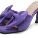 Women's Bow Sandal Mid High Kitten Heel Slip on Square Toe Mule Heels (11.5, Purple)