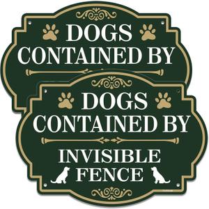 Dogs Contained by Invisible Fence Sign - Pack, 10 x 7 Rust Free Aluminum Private Property Sign, Weatherproof, Fade Resistant, Easy Mounting.