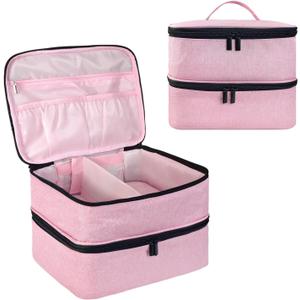 Nail Polish Storage Bag, Nail Lamp Case Nail Polish Carrying Case Holds 30 Bottles (15ml/0.5 fl.oz) Nail Kit Organizer Nail Supplies Storage Box with Manicure Tools Storage Sections(Pink)