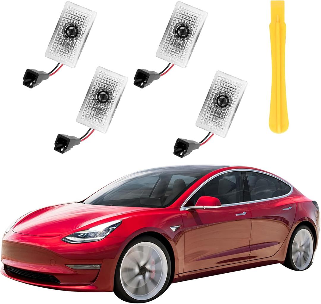 Car Door Logo Projector Puddle Lights Ultra-Bright Welcome Light 3D Laser Ghost Shadow Light Compatible with Model 3 Y S X Accessories (for TTEE-SS-LL-aa, 4)