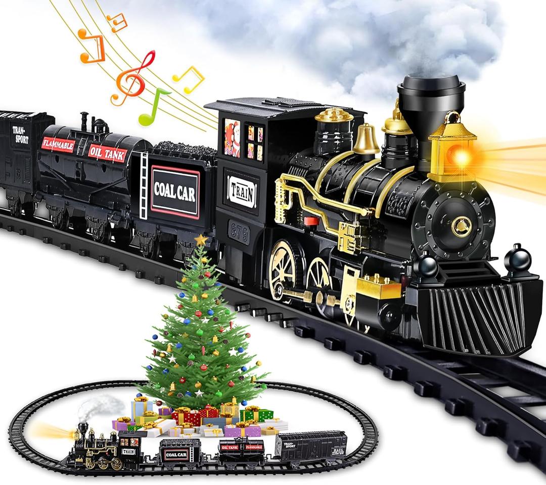 Train Set for Kids, Train Toy w/Steam, Light & Sounds, Christmas Train Sets for Under The Tree, for 3 4 5 6 7 8 Year Old Boys Girls