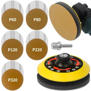 Premium Gold Angle Grinder Sanding Disc, 53PCS 5 Inch Drill Sanding Attachment, Hook and Loop Backing Pad with Sander Pads Sandpaper for Woodworking or Automotive (60/80/120/220/320 Grit)