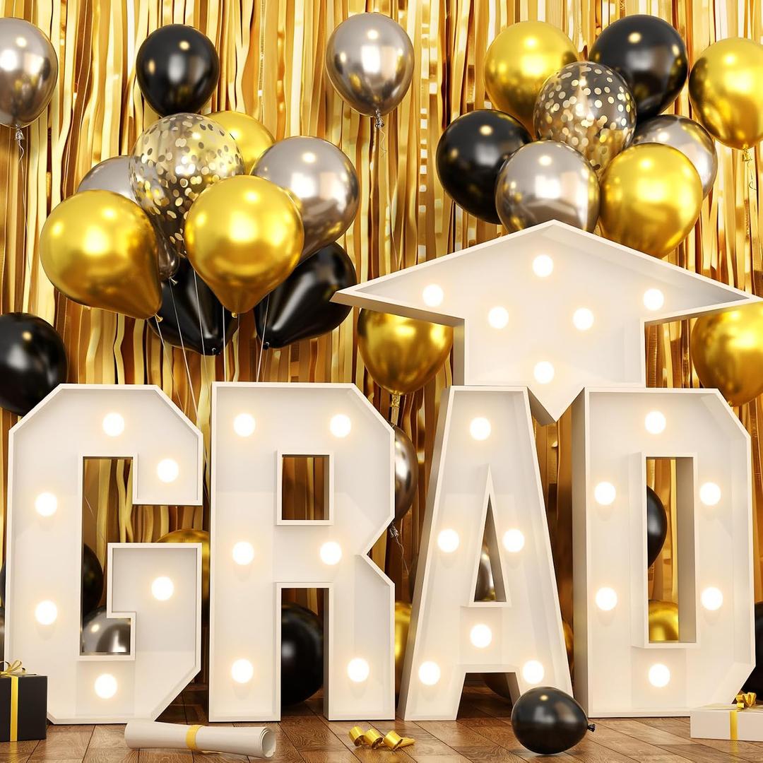 HILAVO Grad Marquee Letters 3FT for 2026 Graduation Decorations, White Large Light Up Letters Graduation Cap Grad Letter with Lights for Class of 2026 Preschool High School College Grad Party