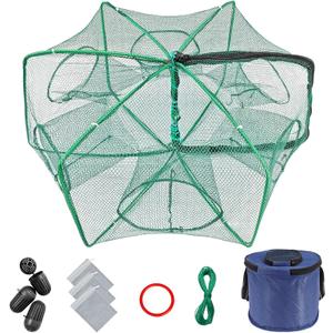 Minnow Trap 24in*10in with Foldable Fishing Net & Collapsible Fish Bucket - Crab, Crawfish, Shrimp Trap for Freshwater Saltwater Fishing (6-Sided)