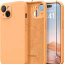 Magnetic for iPhone 15 Case, Compatible with MagSafe, [Screen Protector + Full Camera Protection], Silicone Shockproof Anti-Scratch Protective Phone Case for iPhone 15 6.1", Cantaloupe
