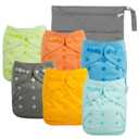 Babygoal Cloth Diaper Covers 6 Pack with Wet Bag for Fitted Diapers and Prefolds with Double Gussets, Adjustable and Reusable for Baby Boys and Girls 6DCF06 (Boy Color 04)