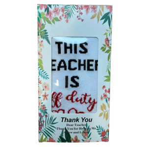 Best Teacher Ever Socks “This Teacher Is Off Duty” Sole Women's One Size 6 - 11 (Pack Of 4Pairs)