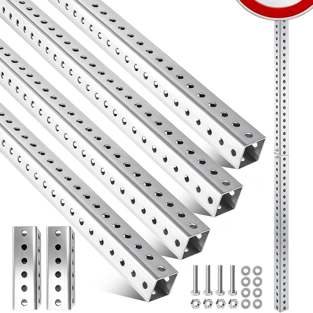 2 Pack 6ft x 2in Galvanized Square Sign Post with 7/16in Holes