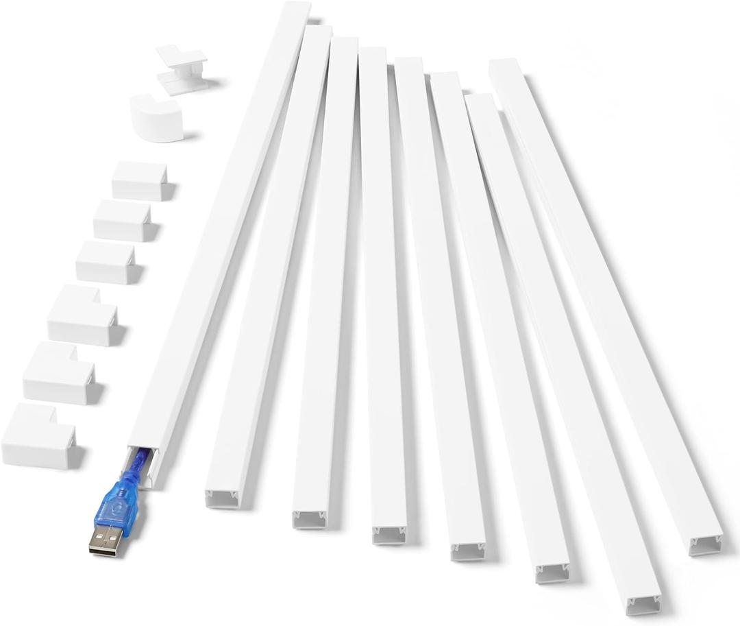 One-Cord Hider Kit, 126in Cable Covers for Wires on Wall, Mini Wire Hider for Wall Mounted TV, White Cable Raceway, Paintable Cord Cover Cable Management for Home Office, 8 x L15.7in W0.6in H0.4in (Small)