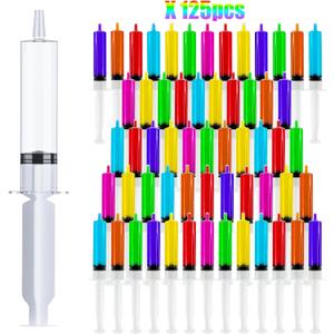 125 Pack Jello Syringes with Caps, 10ml Reusable Plastic Syringes for Party Desserts, Jelly, Pudding, Juice - BPA-Free Halloween Thanksgiving Christmas Birthday Supplies