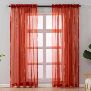L.Z.E Burnt Orange Sheer Curtains 96 Inch Long 2 Panels Set for Living Room, Voile Sheer Curtains & Drapes for Bedroom Dining Room, Modern Rod Pocket Wave Pattern Window Sheers (55W x 96L)