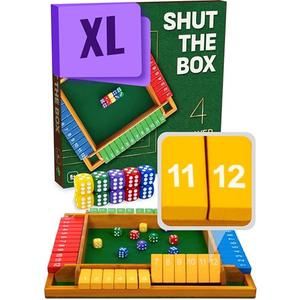Large Shut The Box Game Wooden for 4 Players - Math Games -Family Games for Kids and Adults - 14-inch Close The Box Game 12 Numbers - Family Board Games