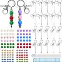 LEIOSAGN 180pcs Silver DIY Beadable Keychains Making Kit with 120pcs15mm Silicone Beads and Spacer Beads, 20 Blank Beadable Keychain Bars in 2 Shapes, 20 Thank You Cards, 20 Resealable Pouch Bag