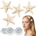 Sightor 4PCS Starfish Hair Clips, Mermaid Hair Accessories With 2PCS Face Body Glitter Gel, Women Beach Sea Star Hair Clip for Halloween Mermaid Cosplay (Cream)