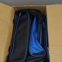 Double Roller 2 Ball Bowling Bag with Separate Shoe Compartment for Bowling Shoes (Up To US Mens Size 15) and Oversized Accessory Pocket, Retractable Handle - Extends to 40" (Black-Blue)