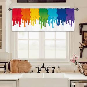 Miyotaa Colorful Rainbow Graffiti Kitchen Curtain Valance 54W x 18H Rod Pocket Splash Oil Painting Art Window Treatment for Living Room Bedroom Bathroom