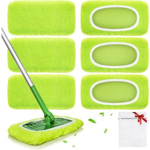 Reusable Mop Pads fit Swiffer Sweeper Mop - Microfiber Wet Pads Refill & Machine Washable Dry Sweeping Cloths for Mopping All Sealed Floors - Hardwood, Laminate, Tile & Stone (Mop is not Included) (6 Pack, Yellow-green)