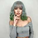 VCKOVCKO Short Wavy Bob Wigs With Air Bangs Women's Shoulder Length Curly Wigs Synthetic Cosplay Mint Green Gradient Bob Wig for Girl (12",Mint Green Gradient