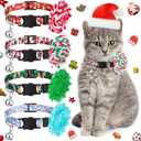 Frienda 4 Pieces Christmas Cat Collar Flower Breakaway Cat Collar Red Green with Bell Christmas Tree Gingerbread Adjustable Pet Cat Accessories for Cats Small Animals Pets