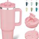 BJPKPK Insulated Tumblers With Handle And Straw 40 oz Stainless Steel Tumbler Cups With Lid,Light Pink