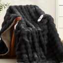 GarveeHome Heated Blanket Throw, Faux Fur Electric Throw with 4 Heat Settings, Soft Bubble Heating Blanket with 4 Hours Auto-Off & Overheat Protection, for Gifts Home Couch or Bed, Dark Grey (Throw 50"x60")