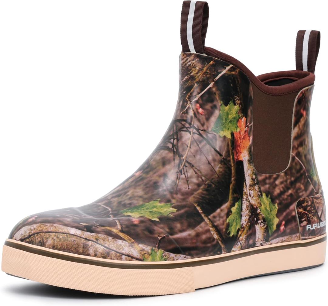 Furuian Men's Deck Boots Fishing Boots Waterproof Rain Boots Ankle Booties Slip On Neoprene Rubber Footwear Chelsea Boots Men botas para hombre for Gardening Fishing Boating Camping Sailing (10.5)