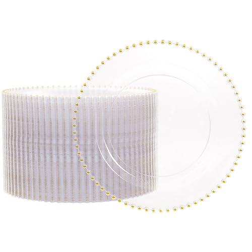 supernal 100 Pieces Clear Plastic Plates, 10 Inch Elegant Disposable Plates with Gold Rim, Heavy Duty Plastic Dinner Plates for Party, Wedding and Birthday