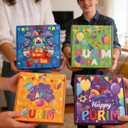 24 Pcs Purim Hamentaschen Cookies Box Shortbread Gift Boxes Basket Happy Purim Boxes for Event Home School Office Mom Dad Friends Gift Box Jewish Party Decorations